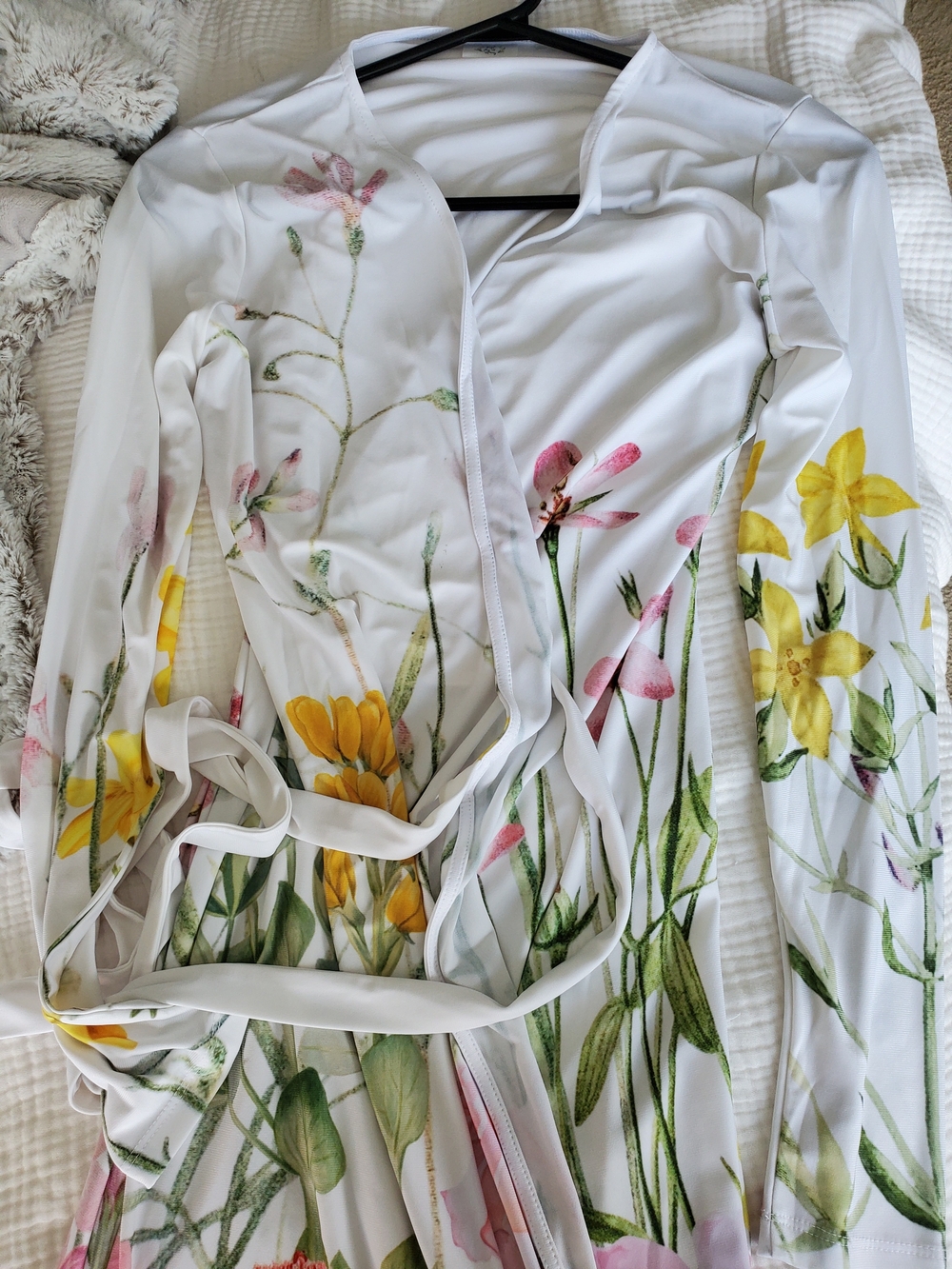 Floral Wrap Dress with Yellow & Pink Blooms - Picture 7 of 11